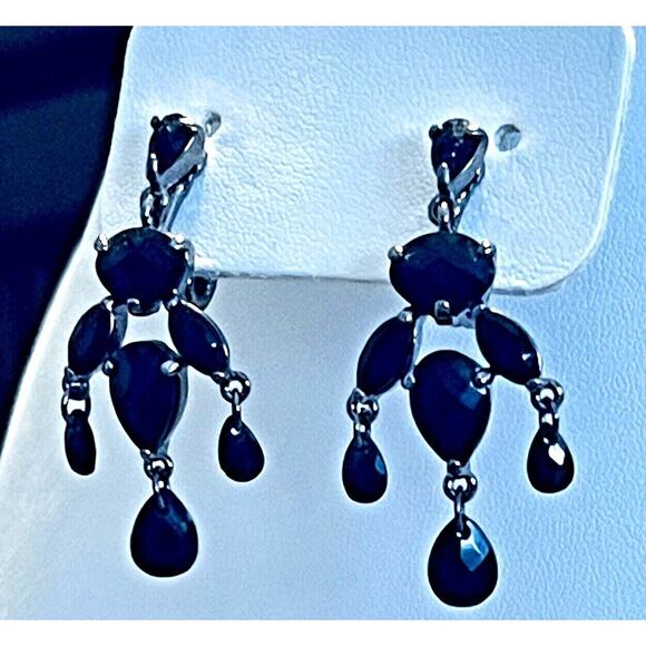 MONET Black Rhinestones Marquise Chandelier Clip Earrings Signed GORGEOUS VGUC - Picture 2 of 6